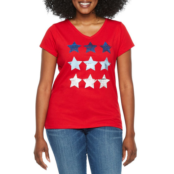 St. John's Bay Short Sleeve Americana V Neck Tee - Plus - ADDROS.COM
